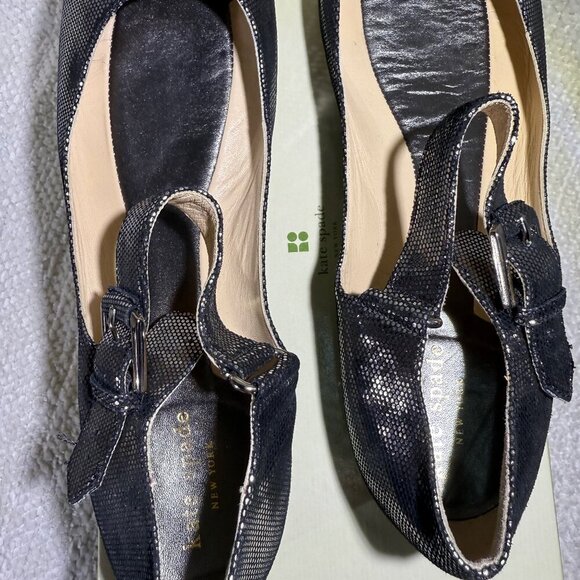 kate spade new york Paola Mary Jane Shoes 9M Shiny Black Dot Metallic - Picture 6 of 10